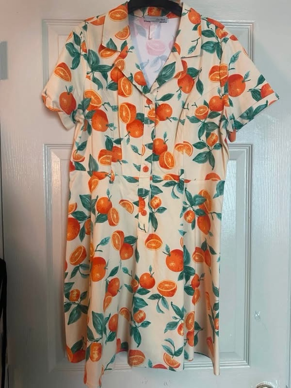 Eva Rose Cream Orange Print Short Sleeve Shirt Dress